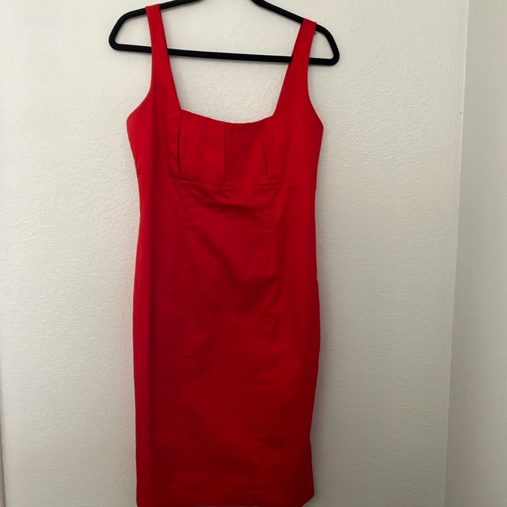 Calvin Klein Y2K Square Neck Elegant Red Workwear Dress Size 8 Christmas Holiday